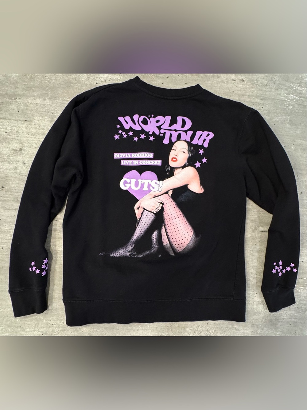 Olivia Rodrigo GUTS World Tour Sweatshirt Black Concert Graphic Crewneck Large